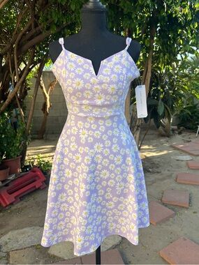 Almost Famous Lavender Daisy Fit-and-Flare Mini Dress